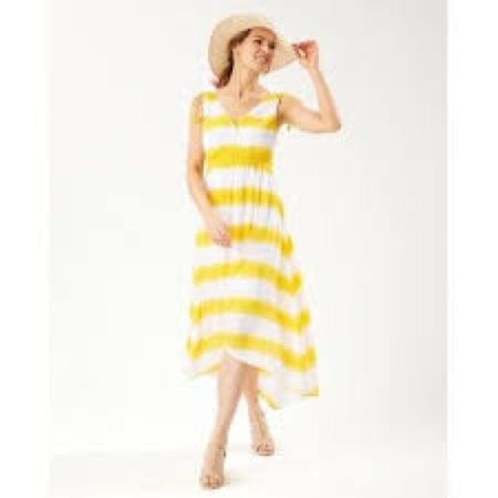 Tommy Bahama Yellow and White striped High-Low Sundress Sz M